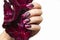 Burgundy manicure with gladiolus.