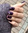 Burgundy nail polish. Manicure on a female hand. Pomegranate nails