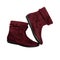 Burgundy women`s suede boots isolated on white background. Clipping path. Top view