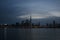 Burj Khalifa and Dubai Skyline under Cloudy Sky, Dubai Downtown Residential and Business Skyscrapers, a view from Dubai Canal