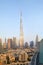 Burj Khalifa skyscraper and Dubai city view from balcony in a clear morning