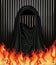 Burka is like a prison. Fire muslim woman in burqa metal bars, background vector