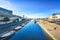 Burlamacca canal, port and lighthouse in Darsena Viareggio, Versilia, Tuscany, Italy