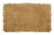 Burlap Hessian Sack material with worn frayed edges isolated on