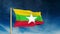 Burma flag slider style. Waving in the wind with
