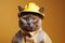 Burmese Cat Dressed As A Fireman On Blush Color Background