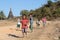 Burmese children are playing near the Buddhist stupa. Mrauk U, Myanmar