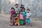 Burmese children are playing near the Buddhist stupa. Mrauk U, Myanmar