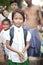 Burmese girl in school uniform, danaka paste