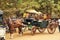 Burmese sit ride horse drawn carriages and waiting for burma people and foreign travelers use service travel visit tour Bagan or