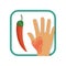 Burn of hand with red hot chili pepper. Burn of first-degree. Painful injury concept. Flat vector design for infographic