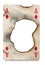 Burn hole in old dirty playing card ace of diamonds paper background