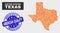 Burn Mosaic Texas State Map and Scratched American Quality Watermark