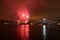 Burn red smokey expolsion Fireworks Over Water San Diego, California Midway