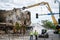 Burned vandalized building collapsed to wreckage after looting in Minneapolis riots for George Floyd in black lives matter protest