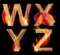 Burning alphabet letters, WXYZ