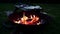 Burning barbecue coals in the dark. Preparation for cooking food grill