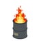 Burning barrel. Trash can and fire. Flat cartoon isolated on white