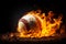 Burning baseball Incendiary sports imagery on a black background