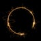 Burning bengal fire sparkler round letter o number zero, long exposure. Burning sparklers isolated