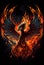 Burning bird phoenix rising form flames and fire, logo