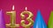 Burning birthday cake candle number 13. Happy Birthday background anniversary celebration concept. Birthday hat in the