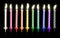 Burning birthday candles isolated on dark background with fire flames. Colorful collection.  Clipping path