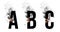 Burning black letters A, B, C. Smoke Font. Alphabet breaks down with small fire and smoke.