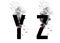 Burning black letters  Y, Z. Smoke Font. Alphabet breaks down with small fire and smoke.