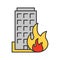 Burning building color icon