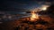 Burning campfire illuminates tranquil dusk nature beauty in fiery landscape generated by AI