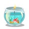 Burning candle in aquarium. Vector illustration