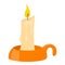 Burning candle in candlestick icon, cartoon style