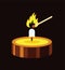 Burning candle and match fire, vector