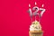 Burning candle number 127 - Birthday card with cupcake