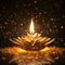 Burning candle in the shape of Lotus around, dust particles, gold, dark background. Diwali, the dipawali Indian festival of light