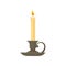 Burning candle in a vintage candle holder, candlestick vector Illustration on a white background