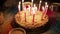 Burning candles on a birthday cake