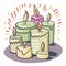 Burning candles composition. Scented candles for relaxation. Hand drawn cartoon style. Vector illustration.