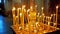 Burning candles in Dormition Cathedral Pochayiv Lavra