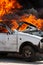 Burning car burning car - Exercise firefighters