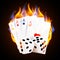 Burning Casino Poker Cards and dices. Online casino and flaming gambling concept.