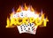 Burning Casino Poker Cards and dices. Online casino and flaming gambling concept.