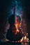 Burning cello music instrument fantasy background Generative AI