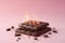 Burning chocolate bar, chocolate on fire. Hot block of chocolate in flames. Burning calories, weight loss and healthy diet concept