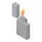 Burning cigarette lighter icon, isometric style