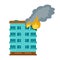 Burning city building icon, flat style