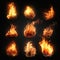 A burning dark desire, a Fire flame collection, perfect for torches, fireballs, campfire, bonfire, fireplace