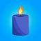 Burning decorative blue wax candles isolated clipart on blue background.