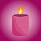 Burning decorative pink wax candles isolated clipart on pink background.